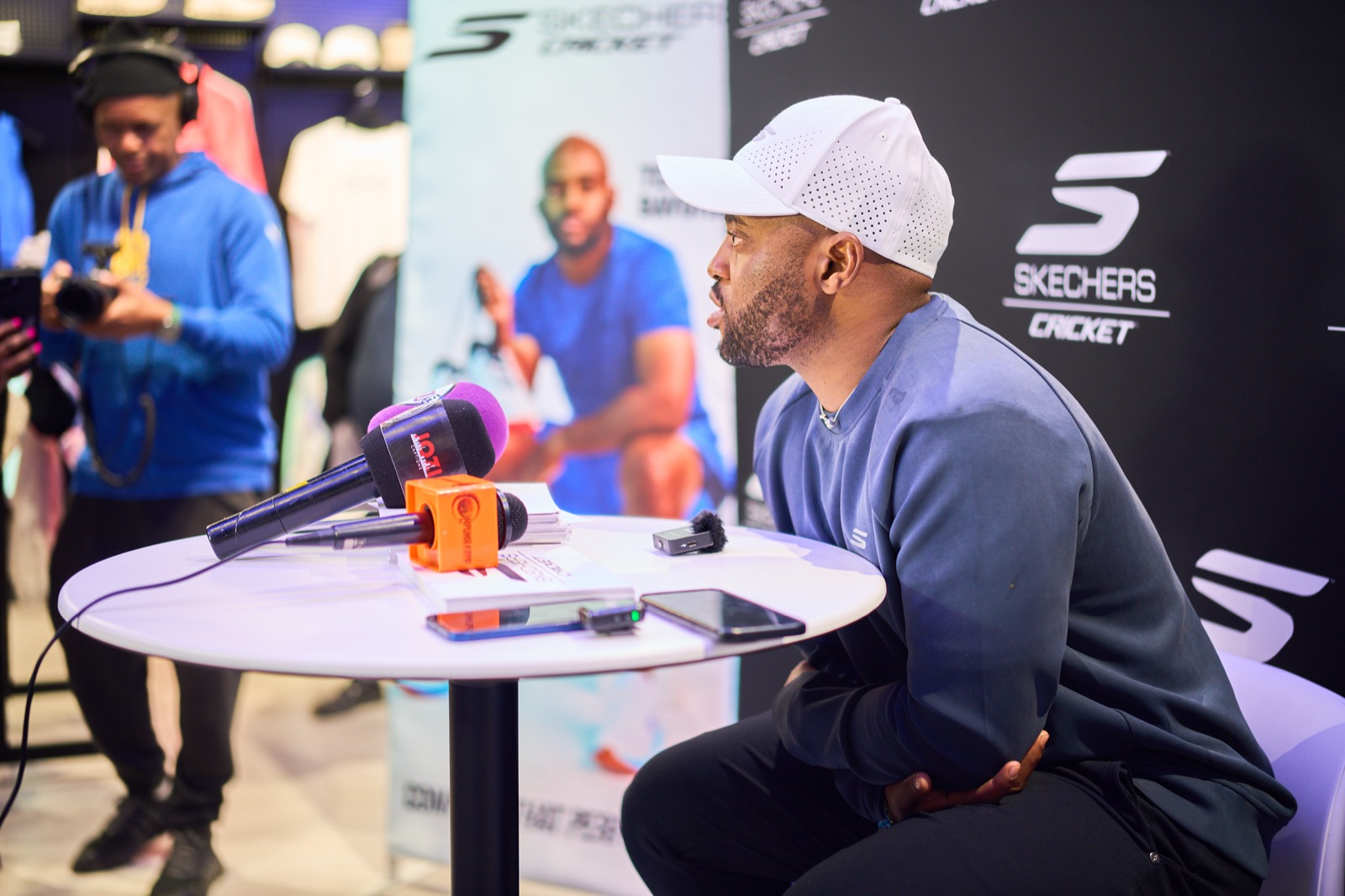A branded activation with an interview in progress